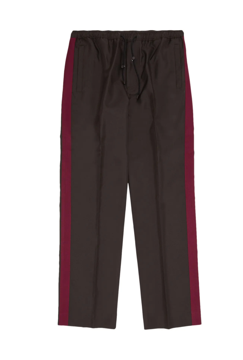 Brown Track Pants with Red Stripes