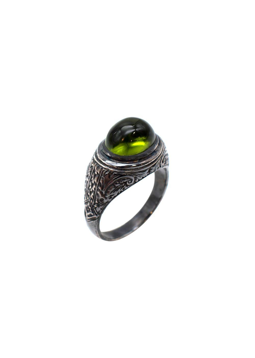 sterling silver & green quartz signet ring - size 6