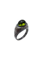 sterling silver & green quartz signet ring - size 6