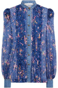 Philosophy Di Lorenzo Serafini Denim Trimmed Floral Chiffon Blouse