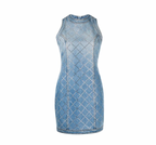 Blue rhinestone embellished fitted denim dress