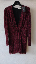 Saint Laurent Red Fil Coupe Plunge Front Silk-Chiffon Dress