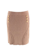 Balmain Camel Ribbed Knit Mini Skirt with Gold Button Detail
