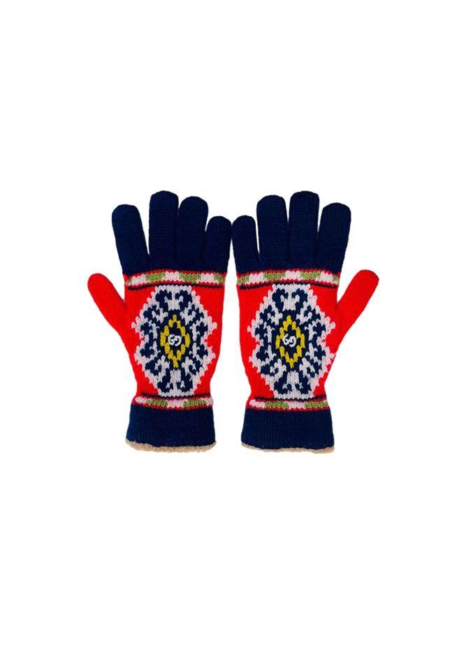 Gucci Fair Isle GG Knit Red & Blue Gloves - Size M