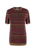Prada Metallic Striped Short-Sleeve Crewneck Jumper