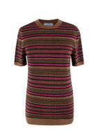 Prada Metallic Striped Short-Sleeve Crewneck Jumper