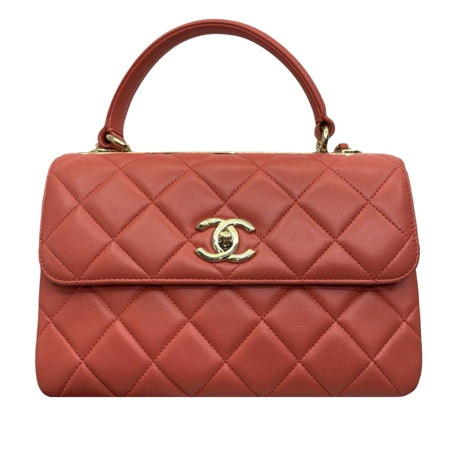 Small Orange Lambskin Trendy CC Flap Bag