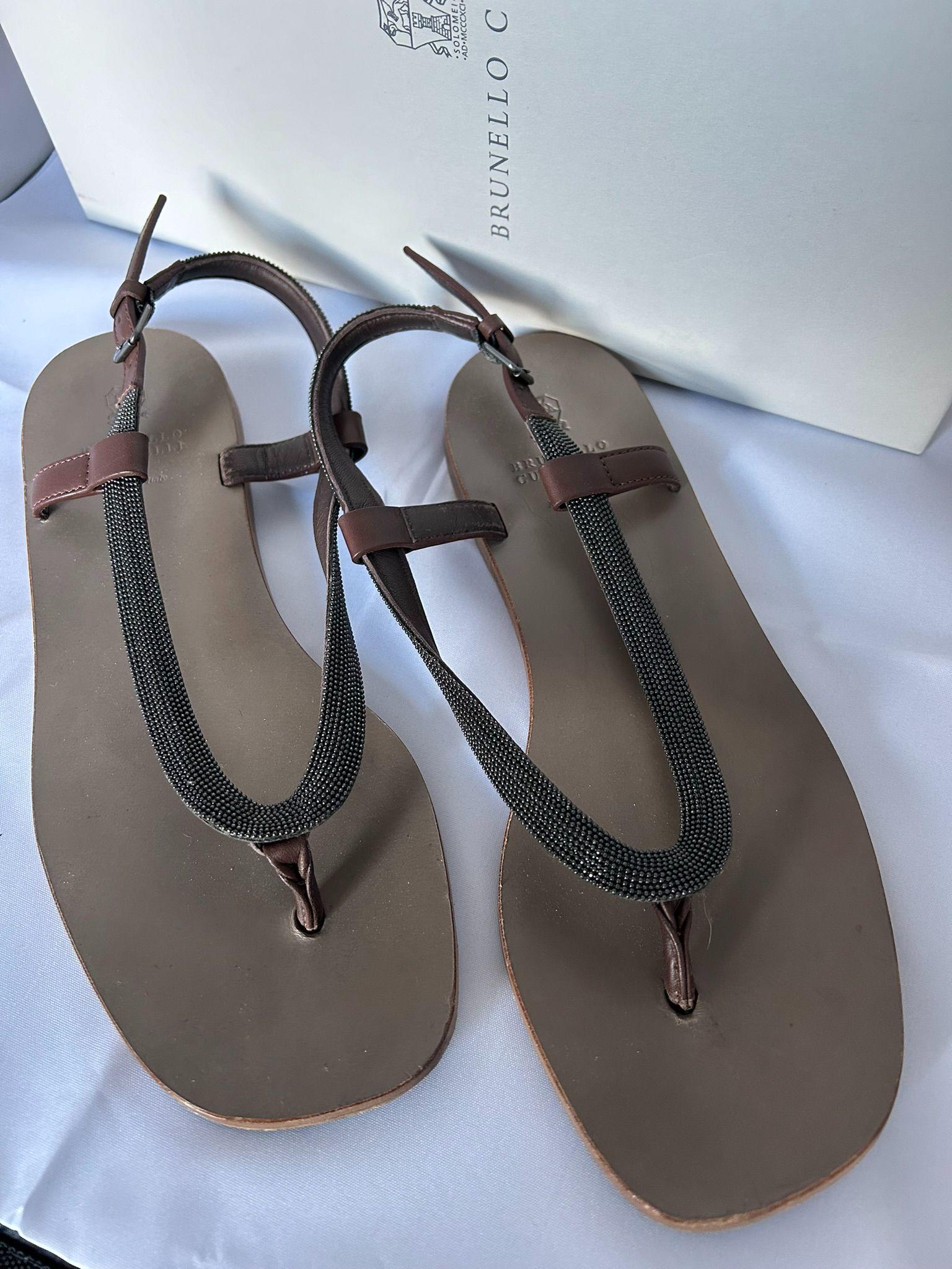 Brunello Cucinelli Bead Embellished Leather Sandals