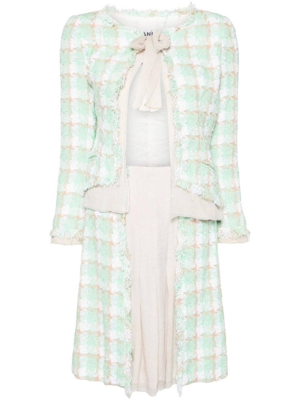 Chanel Green Tweed Jacket and Skirt Set
