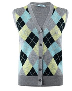 Prada Argyle Fine Knit Button Front Vest