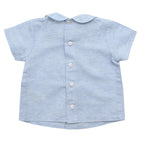 Paz Rodriguez Blue Cotton & Linen Short Sleeve Top