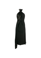 Black Crepe Chain Detail Asymmetric Midi Dress