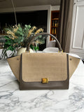 Beige Crocodile Embossed Trapeze Bag