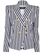 Balmain Navy and White Striped Double Breasted Blazer