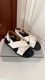 Marni Ivory Leather Flat Sandals