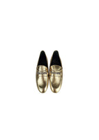 Gold leather chain embellished flat loafers
