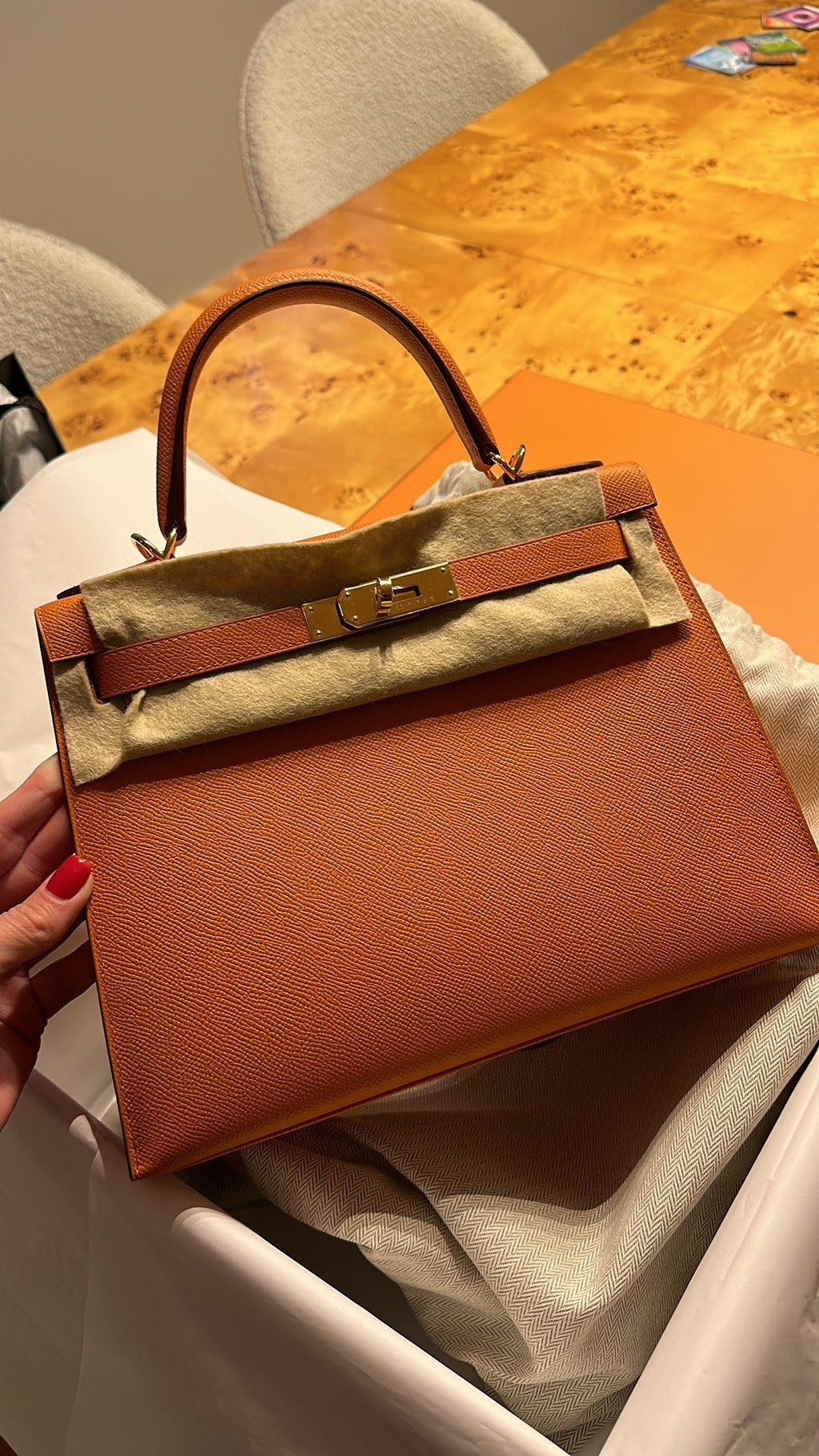 Hermes Kelly 28 Sellier in Orange Epsom Leather with Gold Hardware