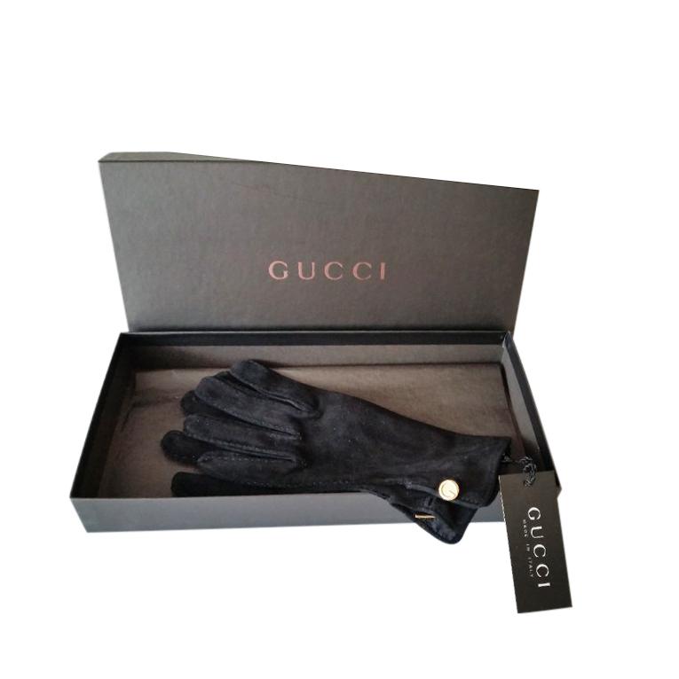 Gucci Black Lambskin Suede Gloves