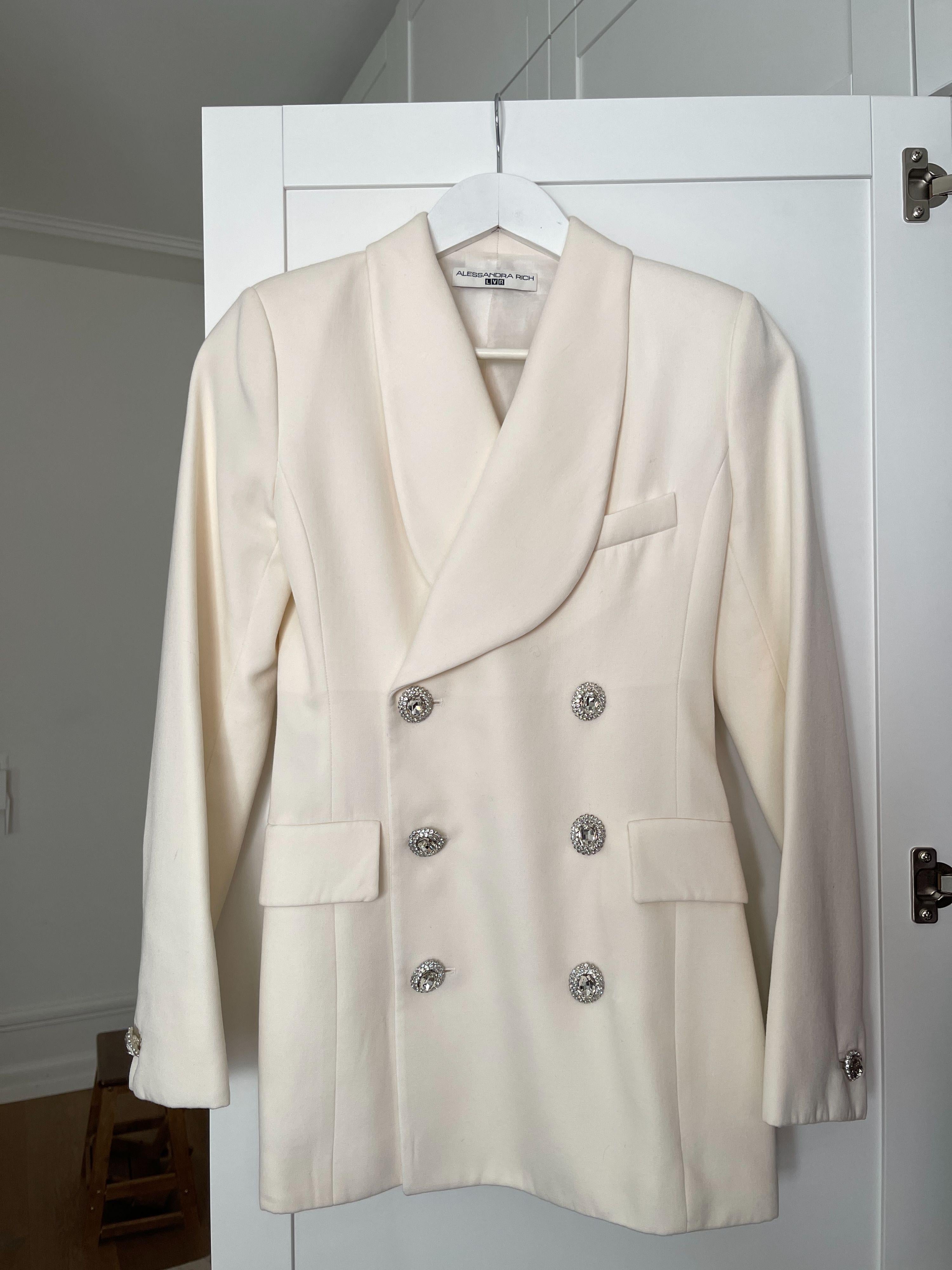 Alessandra Rich Cream Double Breasted Blazer with Crystal Jewel Buttons