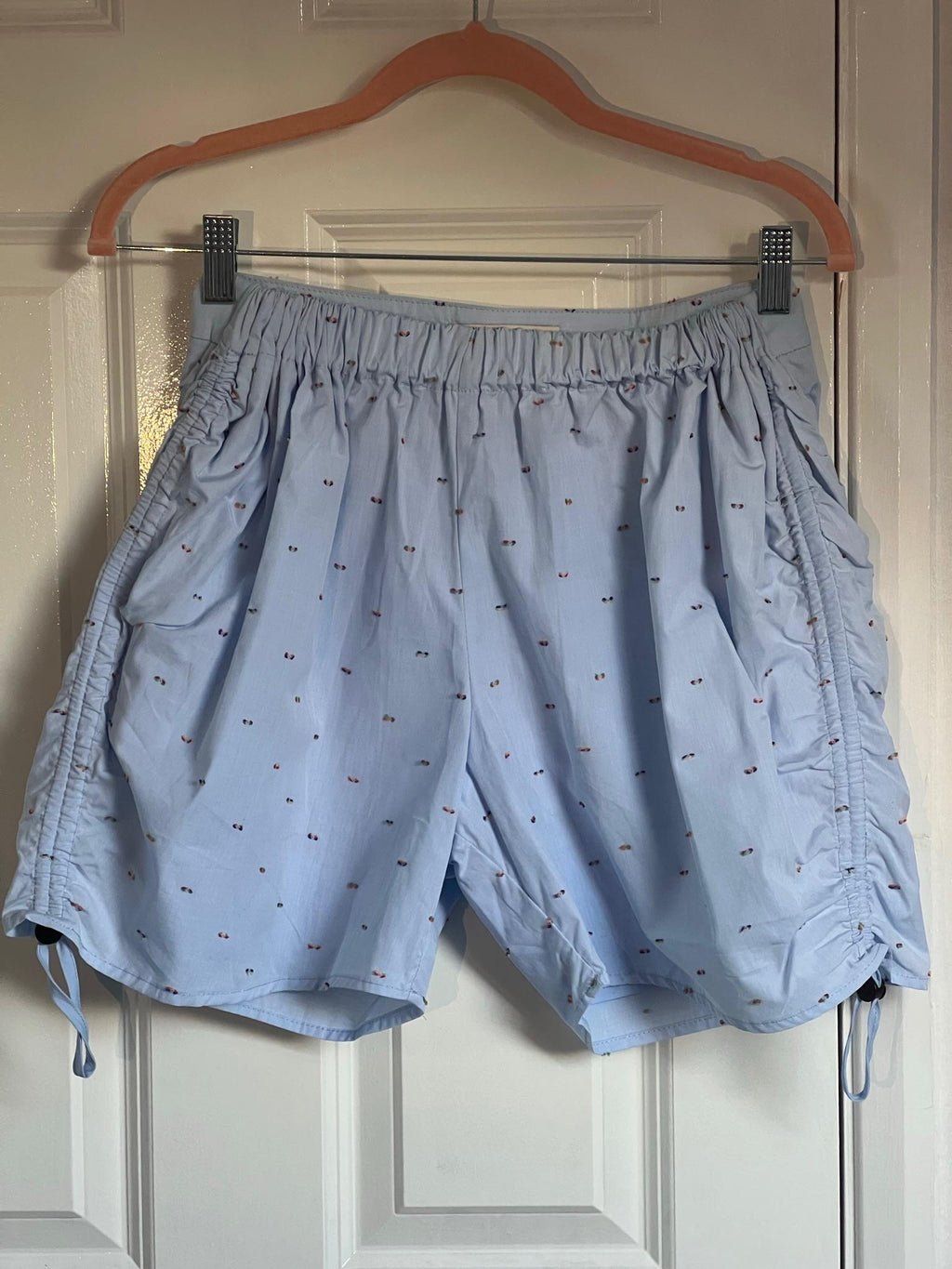 Embroidered High Rise Cotton Poplin Shorts