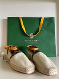 Natural canvas & leather ankle strap espadrilles