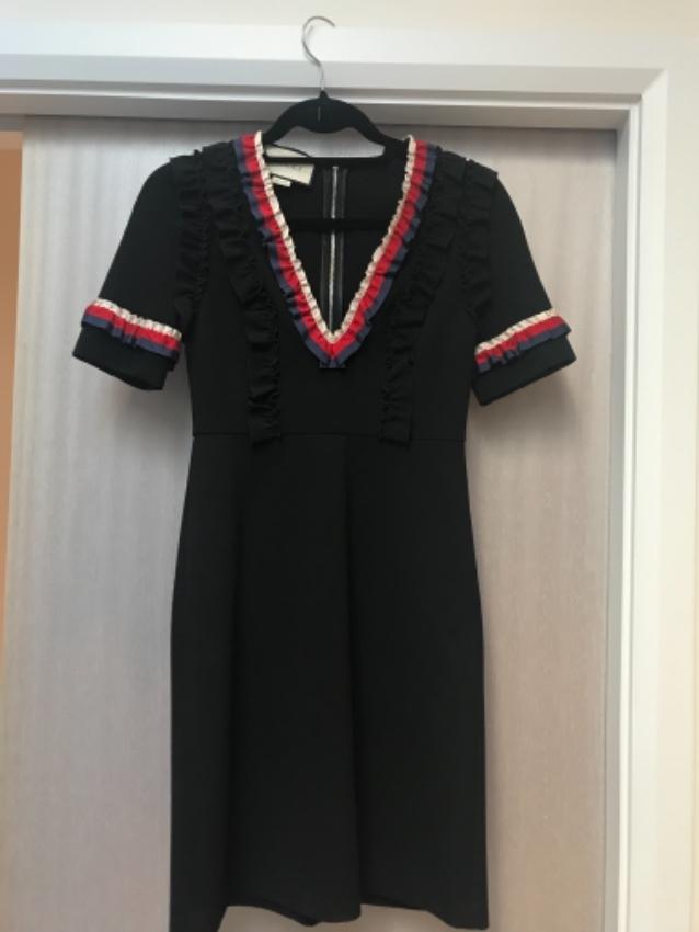 Gucci Black Web Trim Ruffled Dress