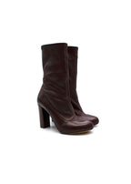 burgundy stretch-leather heeled boots