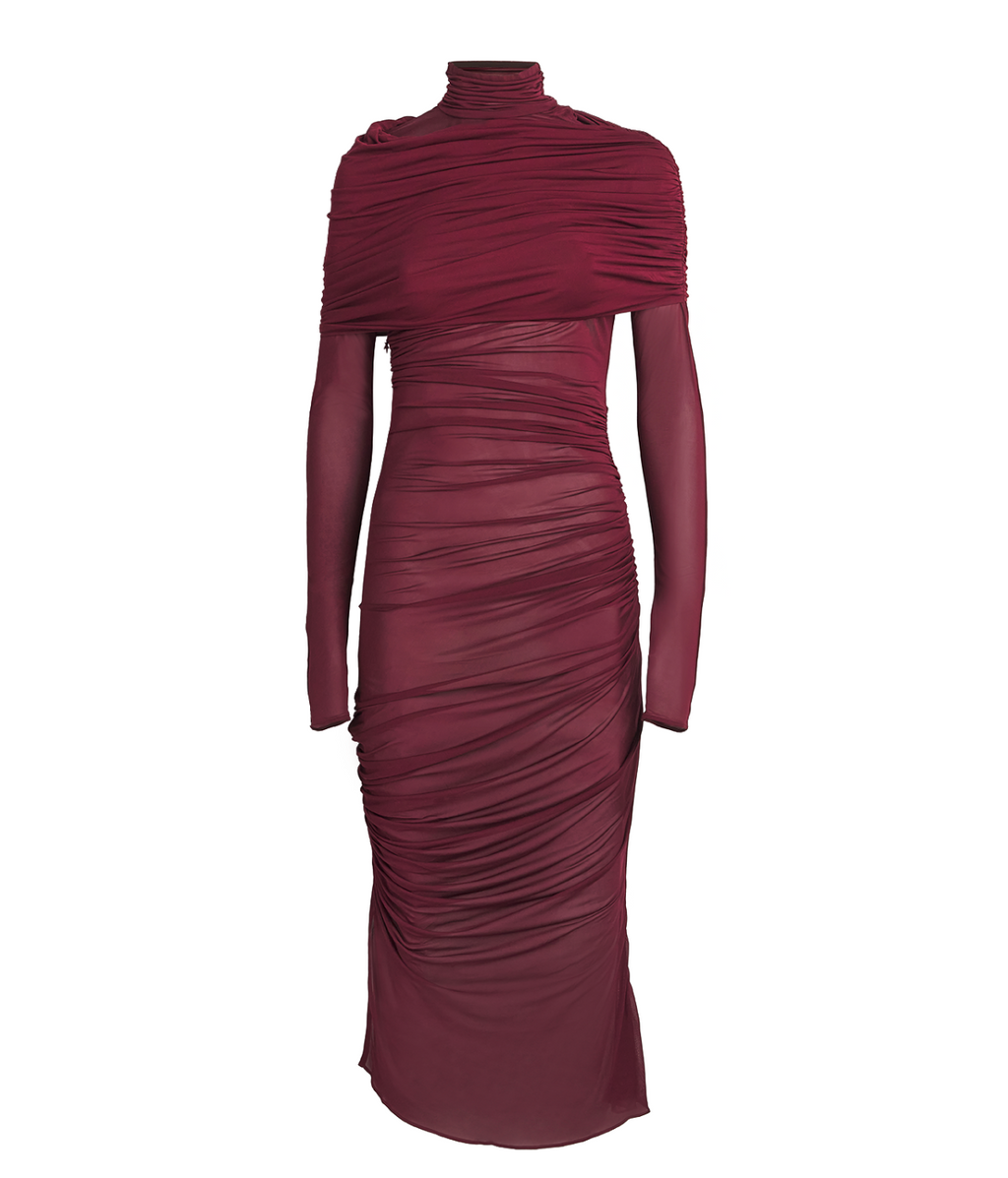 Mugler Sheer Ruched Midi Dress