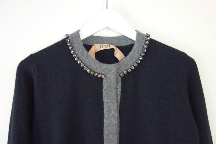 No.21 Crystal Trimmmed Black Wool Cardigan