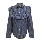REDValentino Striped Cotton Ruffle Shirt