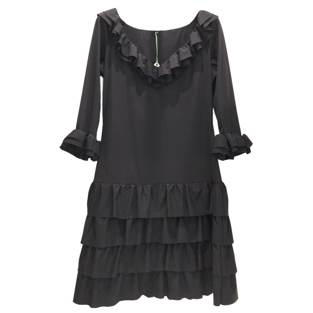 Bespoke French Couture Black Lycra Frill Dress