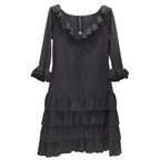 Bespoke French Couture Black Lycra Frill Dress