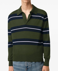 Ami Paris Green Wool-Silk Stripe Polo Shirt