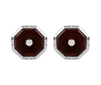 18ct white gold, diamond & red onyx cufflinks