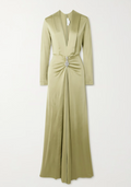 Victoria Beckham Crystal-Embellished Gathered Satin-Jersey Gown