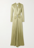 Victoria Beckham Crystal-Embellished Gathered Satin-Jersey Gown