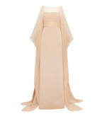 Koltson Silk Illusion Caftan Gown with Draped Sleeves