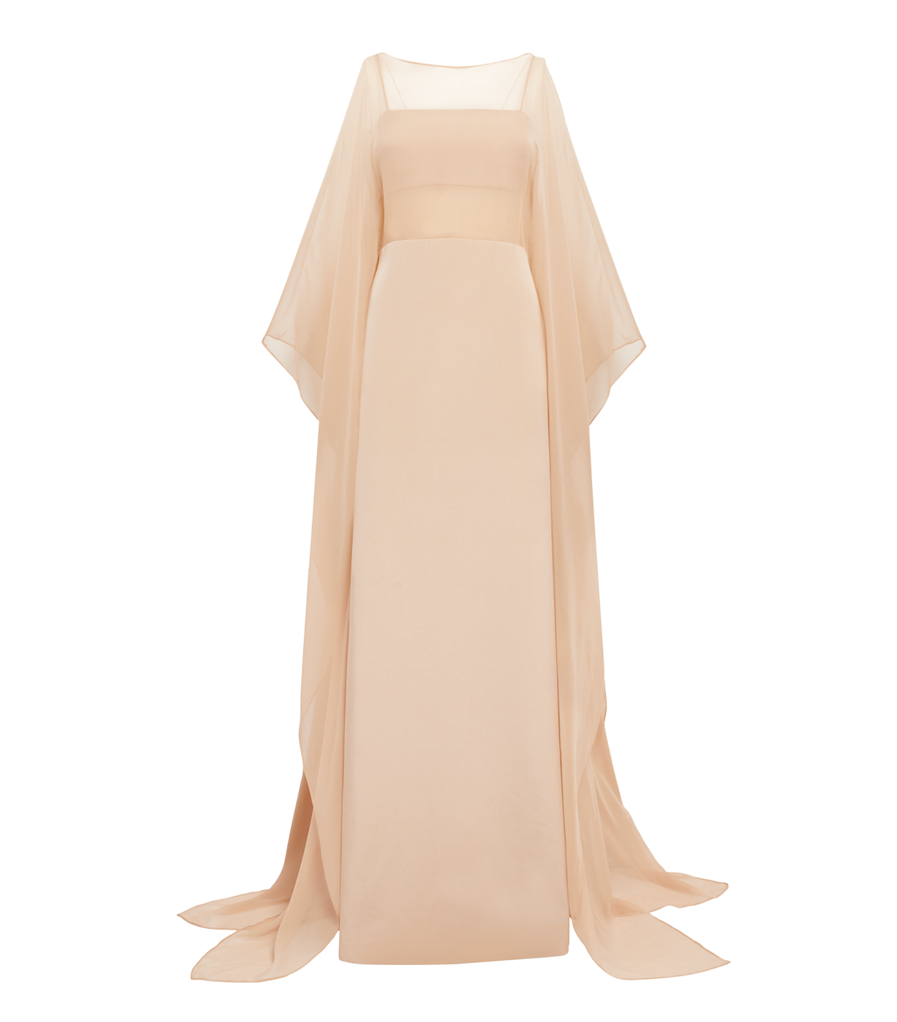 Koltson Silk Illusion Caftan Gown with Draped Sleeves