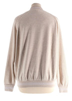 Brunello Cucinelli Beige Knit Sleeve Jersey Bomber Jacket