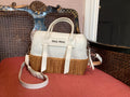 Miu Miu White Midollino Leather and Raffia Top Handle Bag