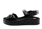 Chanel Black Leather Wedge Sandals