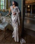 Beige Mirror Work Sari Set By KYNAH, Luxury Indian Fashion & Bridal Wear