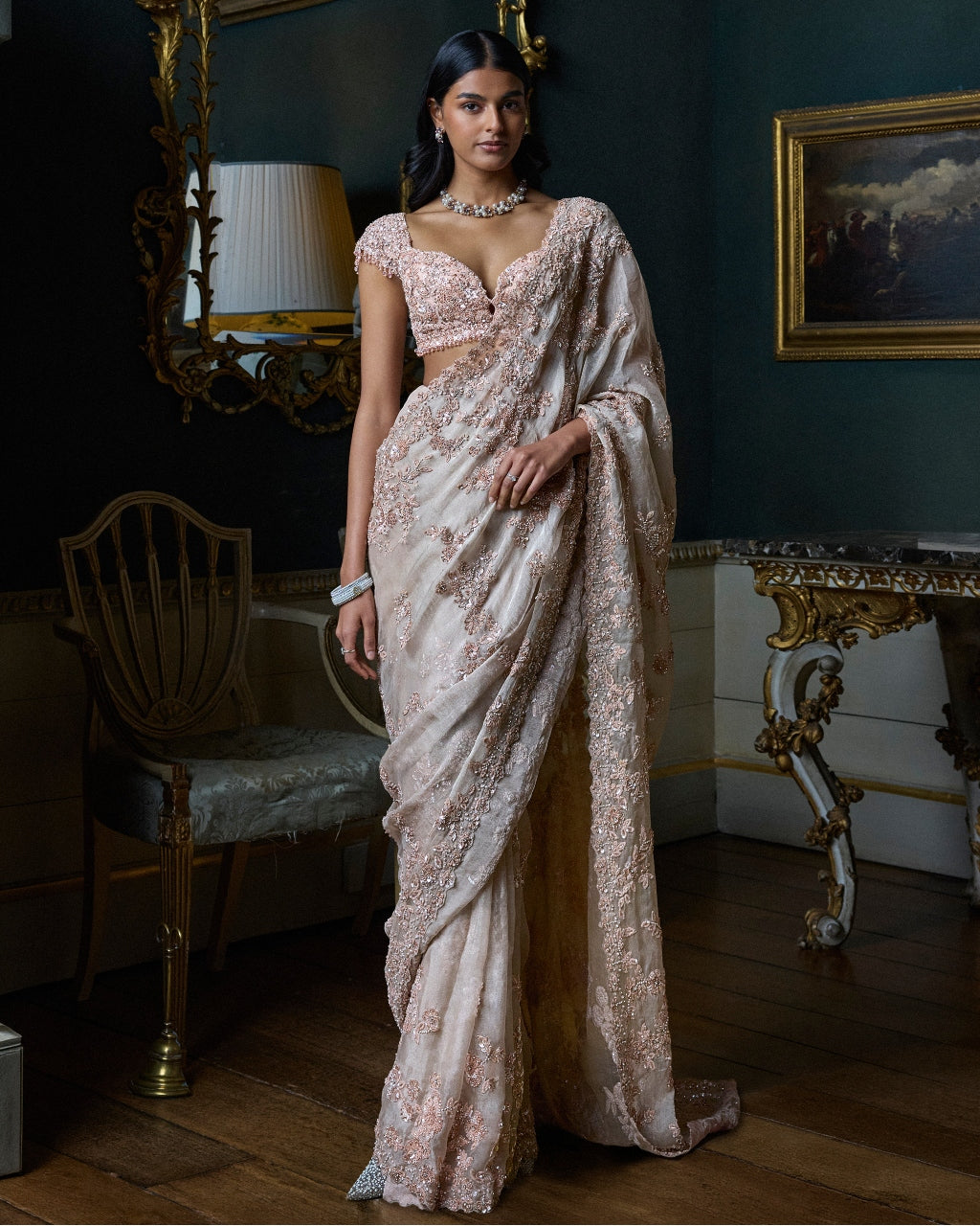Rose Gold Sequin Sari Set By KYNAH, Luxury Indian Fashion & Bridal Wear