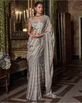 Champagne Emerald Crystal Sari Set By KYNAH, Luxury Indian Fashion & Bridal Wear