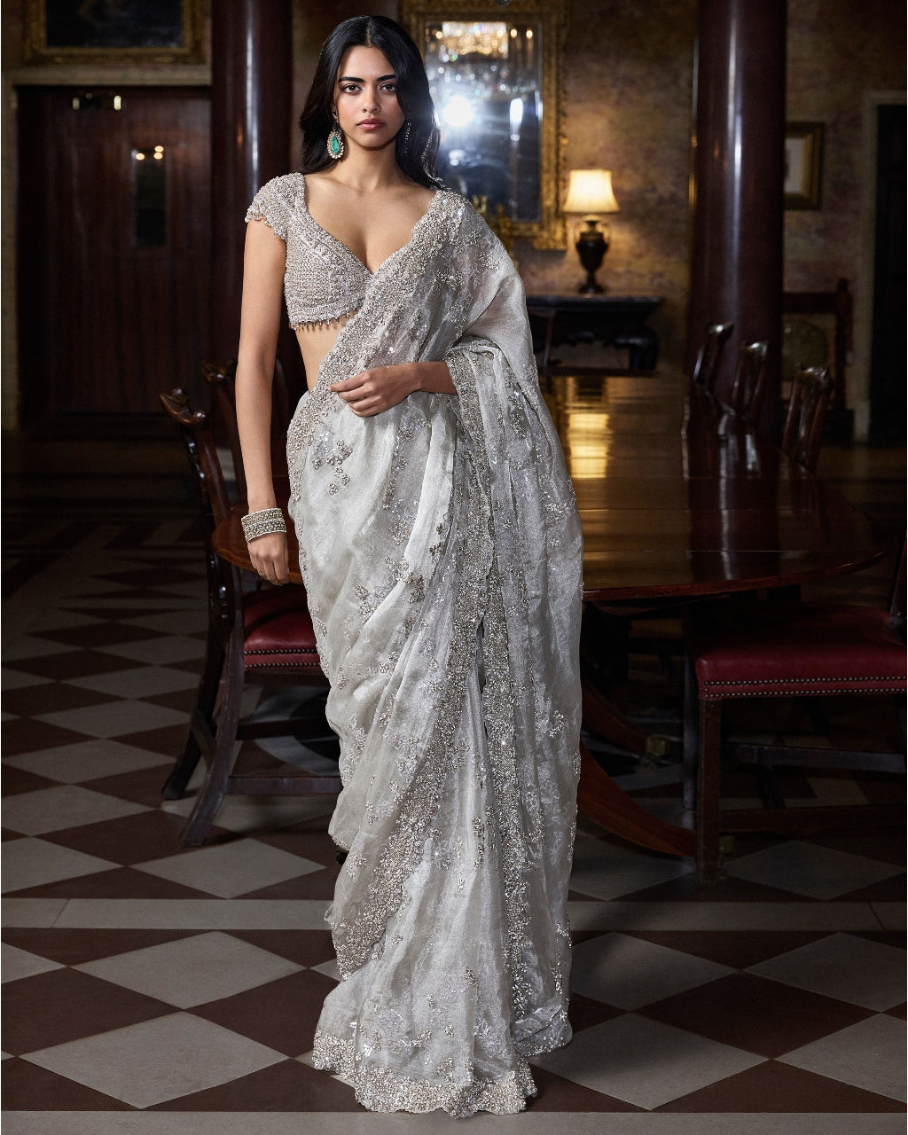 Champagne Zardosi Sari Set By KYNAH, Luxury Indian Fashion & Bridal Wear