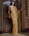 Antique Gold Crsytal Sari Set By KYNAH, Luxury Indian Fashion & Bridal Wear