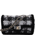 Chanel Tweed and Shearling Flap Bag — Black, White and Gray
