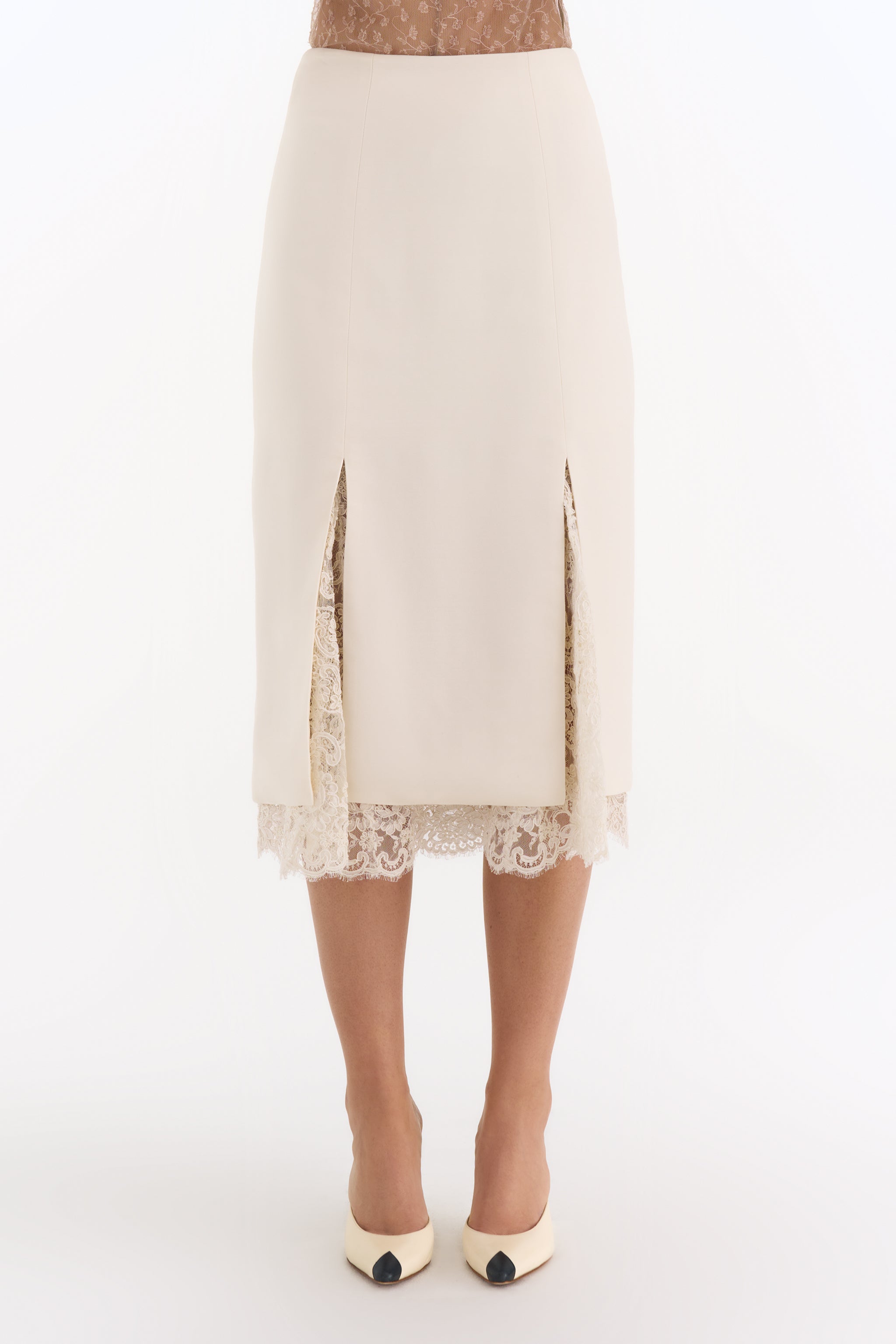 Chantelle Wool Skirt with Corded Lace
