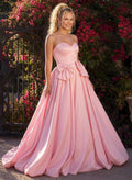 A-Line Strapless/Sweetheart Sleeveless Court Train Satin Prom Dresses With Bow(s)/Bubble Hem