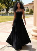 Elegant A-Line Square Neckline Sleeveless Floor-Length Evening Dresses